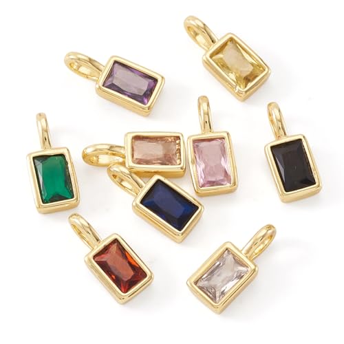 9Pcs Cubic Zirconia Crystal Charms Rectangle Brass Golden Plated Pendants Faceted Crystal Drop BirthstoneDangle Charms for DIY Necklace Earring Jewelry Making 12x5.5x4mm - color: Rectangle #2