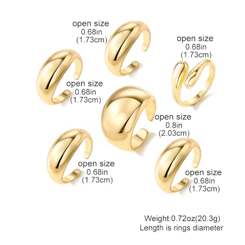 Chunky Rings for Women Non Tarnish 14k Stackable Dome Statement Rings Sets Vintage Dainty Knuckle Open Midi Finger Rings Jewelry Pack Gifts - style: 5PCS-2