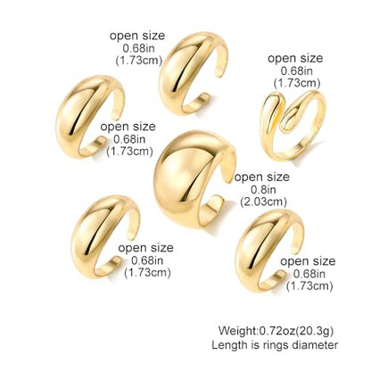 Chunky Rings for Women Non Tarnish 14k Stackable Dome Statement Rings Sets Vintage Dainty Knuckle Open Midi Finger Rings Jewelry Pack Gifts - style: 5PCS-2
