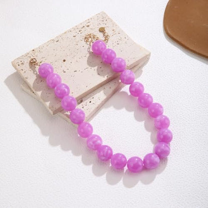 Chunky Necklaces for Women Trendy 20MM Large Resin Beaded Necklace Bold Statement Chunky Choker Necklace Boho Beads Summer Beach Jewelry - color: Purple
