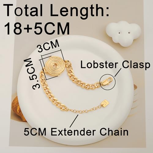 SOFYBJA 18k Gold Plated Personalized Chunky Cuban Oval Link Chain Bracelets for Men Toggle Rope Bracelet Jewelry for Women - style: Spiral Disc Link Bracelet