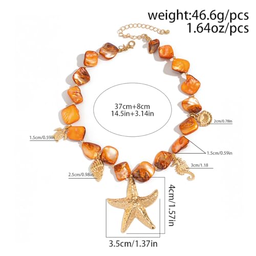 Boho Chunky Shell Necklace for Women Baroque Pearl Pendant Necklaces Irregular Shell Beaded Choker Necklace Trendy Vacation Jewelry Accessories - color: Brown2