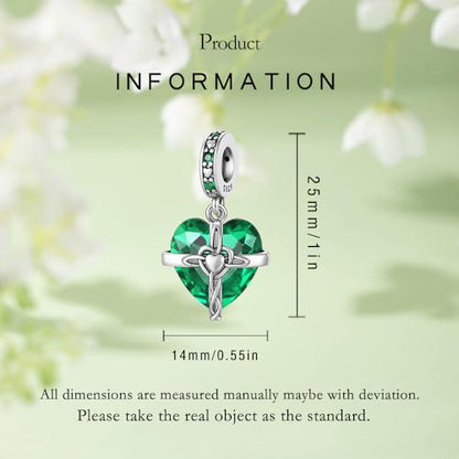 Birthstone Charm, 925 Sterling Silve Heart Dangle Charms for Pandora Bracelets, Ladies Birthday Gift - style: E-May
