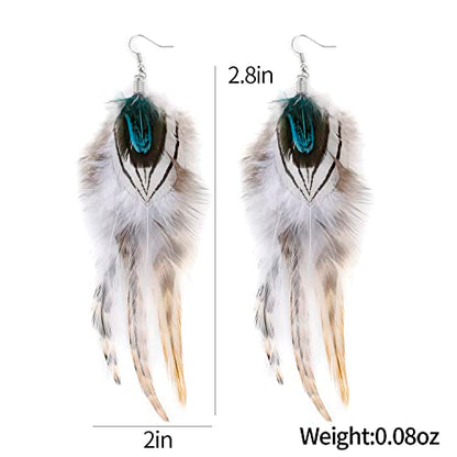 lureme Bohemian Style Boho Multicolor Pheasant Feathers Dangle Earrings for Women (er006359) - color: Multicolor