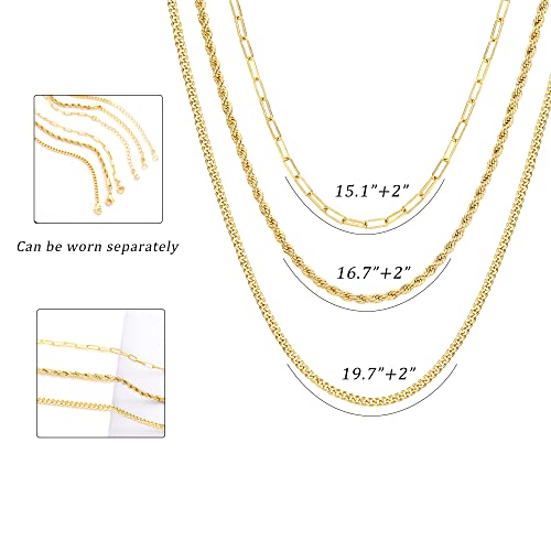 CHESKY 14K Gold Plated Layered Chain Necklace for Women | Trendy Cuban Link Chain, Chunky Paperclip Chain, Toggle Clasp Necklace, Fashion Gold Jewelry, Daily Gift for Women - style: Paperclip/Rope/Cuban-GD