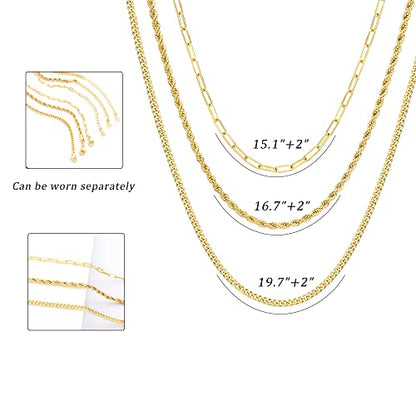 CHESKY 14K Gold Plated Layered Chain Necklace for Women | Trendy Cuban Link Chain, Chunky Paperclip Chain, Toggle Clasp Necklace, Fashion Gold Jewelry, Daily Gift for Women - style: Paperclip/Rope/Cuban-GD
