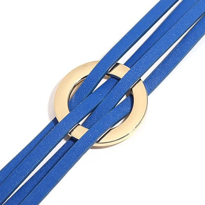 hotoo Circle Charm Bracelets for Women Handmade Leather Wrap Bracelets for Couples Friendship Bracelet Bohemian Cuff Bangle Boho Jewelry Gift - color: New Blue