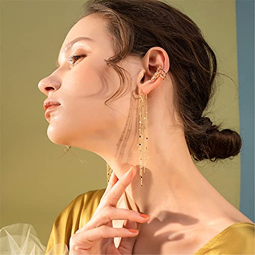 Chic Charm 14k Gold Silver Plated Big Chandelier Tassel Long Chain Geometry Huggie Hoop Dangle Drop Earrings for Women Statement Jewelry Gifts - color: Gold