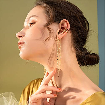 Chic Charm 14k Gold Silver Plated Big Chandelier Tassel Long Chain Geometry Huggie Hoop Dangle Drop Earrings for Women Statement Jewelry Gifts - color: Gold