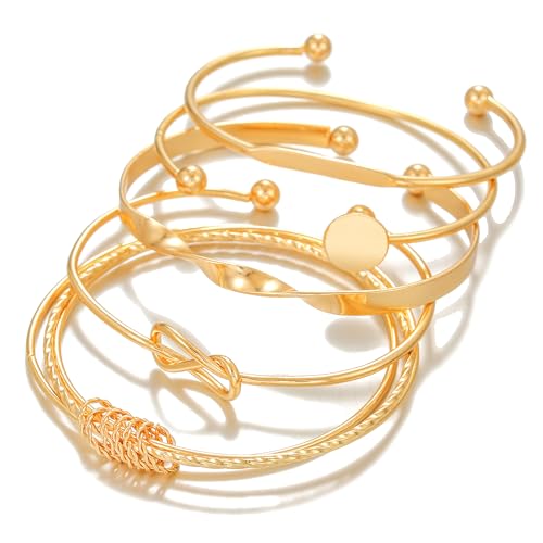 Gold Bangles for Women, 12 Pcs Boho Stackable Bracelets Multi Layer Textured Chunky Bracelets Jewelry Set for Women - color: 5 pcs gold bangles