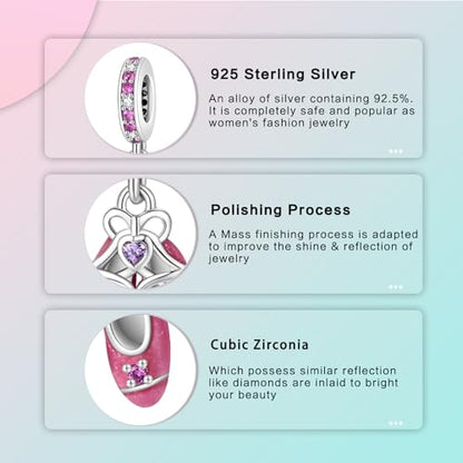 LUXILLA Charms for Bracelets & Necklace 925 Sterling Silver Charms Elephant Happy Birthday Charm Fit for Valentine's Day Mother's Day Jewelry Gift for Women - color: Ballet Shoes Charm