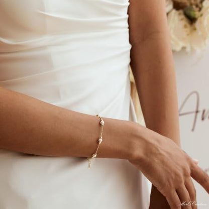 Pearl Bracelets for Women, 14k Gold Plated Dainty Beaded Bracelets Stack Link Chain Charm Bracelets Set Layered Tiny Jewelry for Women Christmas Gifts - style: GD-2