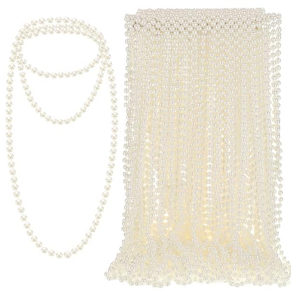 Inbagi 200 Pcs Pearl Necklaces for Women Bulk Ivory Faux Beaded Necklace 7 mm 33 Inch Large Pearl Strand for 1920s Party Birthday Wedding Tea Party Bridal Shower Christmas Decorations