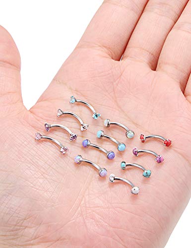 Jenxnjsjo 16g 8/10mm Eyebrow/Rook/Snug/Vertical-Labret/VCH/Snake-Eyes/Anti-Tragus/Cartilage/Daith/Belly-Button/Bridge/Hood/Surface Curved Barbell Piercing Jewelry for Women Men - color: Opal-B / Turquoise-P / CZ-P, size: 8mm