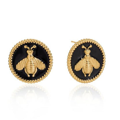 RAUCHBE Big Chunky Gold Earrings for Women Vintage Black Oval Earring Onyx Statement Earrings Trendy Jewelry - style: Bee
