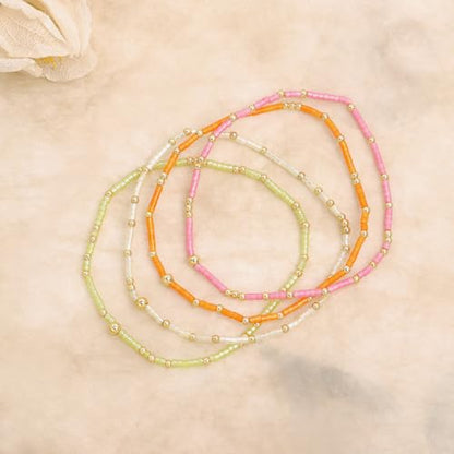 Gold Seed Beaded Bracelets Set for Women, Boho Handmade Friendship Stretch Summer Beach Jewelry Gift. - color: 2001D