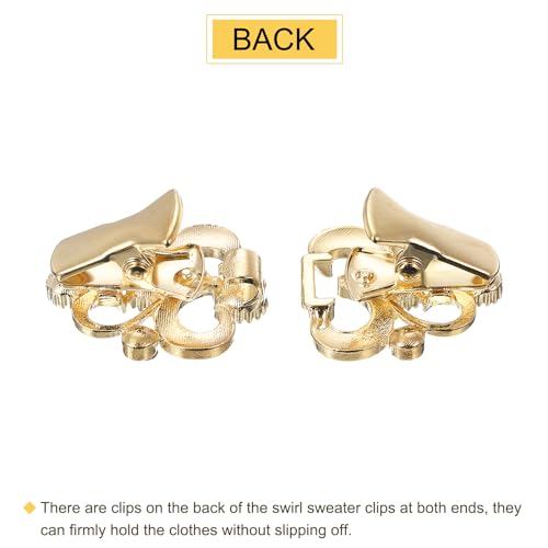 uxcell 2pcs Vintage Sweater Clips, Cape Cloak Clasp Retro Cardigan Clips Shawl Collar Clasp Brooch Clip for Women(Gold)