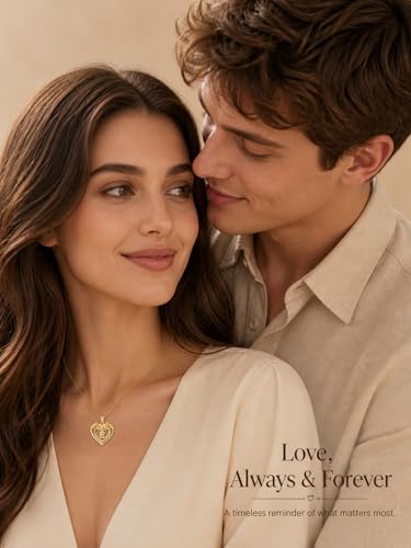 14K Gold Initial Letter Rose Heart Pendant Necklace for Women, Anniversary Birthday Jewelry Gifts for Wife Mom Grandma Sister Daughter, I Love You for Always And Forever - style: 14K Gold-E