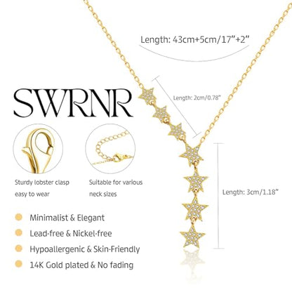 Lariat Necklace for Women, Dainty 14K Gold/Silver Plated Long Necklaces for Women Trendy Simple Layered Y-Shaped Pendant Necklace Adjustable Fashion Jewelry Gift - color: Gold, style: Seven Star Pendant