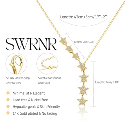 Lariat Necklace for Women, Dainty 14K Gold/Silver Plated Long Necklaces for Women Trendy Simple Layered Y-Shaped Pendant Necklace Adjustable Fashion Jewelry Gift - color: Gold, style: Seven Star Pendant