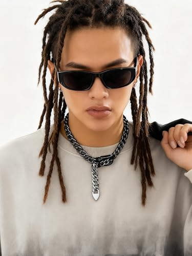 Cuban Link Chain Necklace Punk Belt Buckle Shaped Chunky Choker Necklace Statement Thick Chain Necklace Jewelry Gifts for Women Men - color: Style1-black