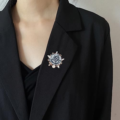 Elegant Rose Flower Brooch Pin for Women Men Wedding Party Gentleman's Essentials Handmade Imitation Crystal Pearl Fabric Flower Lapel Pin Dress Suit Accessories Boutonniere Ideas Gift - color: Grey