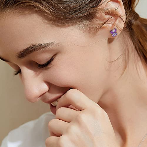 Bestyle Gold Butterfly Earrings for Women, Dainty Cute Birthstone Studs Hypoallergenic Jewelry, Great Birthday Gift - style: 06.June (Alexandrite)-STUD
