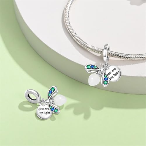 HappyStar 925 Sterling Silver Animal Dogs Charms Pendants fit Pandora Bracelets Necklaces Flowers Sports Travel Charms for Bracelets Women Jrwelry Gifts(with one Spacer Bead Charms) - style: Green Firefly Charm