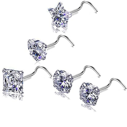 Nose Rings & Studs - 18g, 20g, 22g 14K Gold Bone Nose Studs for Women in Titanium Steel - color: 20g 5pcs Silver Screw Shaped G23 Titanium