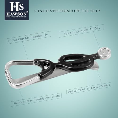 HAWSON Various Tie Clips for Men Unique, Funny Novelty Mens Tie Bar, Personalized Tie Pins for Men, Theme Wedding Party Gifts - style: Stethoscope