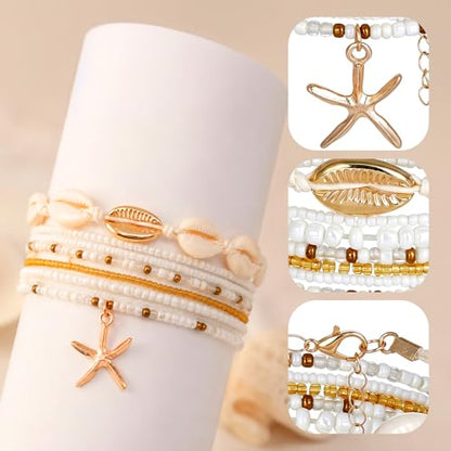 Yolyoo Shell Ankle Bracelet Adjustable Boho Bead Anklets for Women Waterproof Beach Seashell Foot Jewelry Accessories