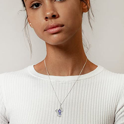 Butterfly Heart Necklace Birthstone Pendant Necklace Earrings Bracelet Women 925 Sterling Silver Animal Butterflies Birthstone Pendant Crystal Birthday Jewelry Wedding Gift - color: L.December-necklace