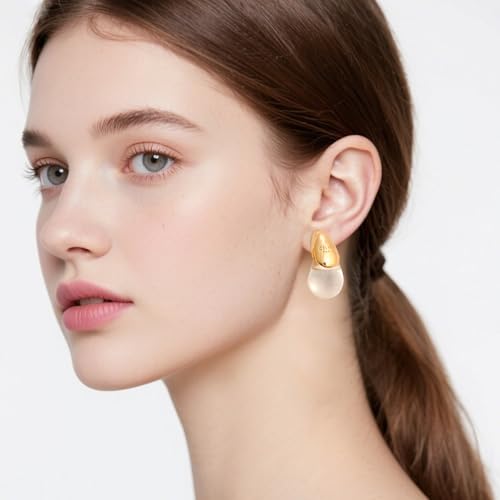 18k Gold Plated Teardrop Earrings, sterling silver post chunky resin and copper drop stud earrings, Hypoallergenic Earrings Jewelry Gift - color: Clear-Gold