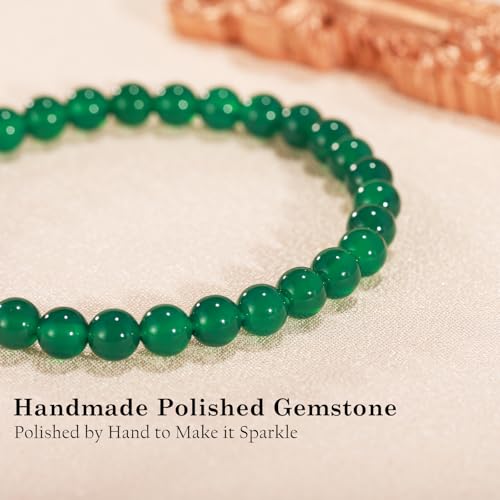 Agate Round Beaded Bracelet for Women Men Natural Agates Stone Healing Bracelets Stretch Elastic Handmade Polished Gemstone Beads Bracelet - color: Green, size: 6mm Beads