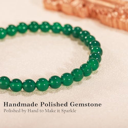 Agate Round Beaded Bracelet for Women Men Natural Agates Stone Healing Bracelets Stretch Elastic Handmade Polished Gemstone Beads Bracelet - color: Green, size: 6mm Beads