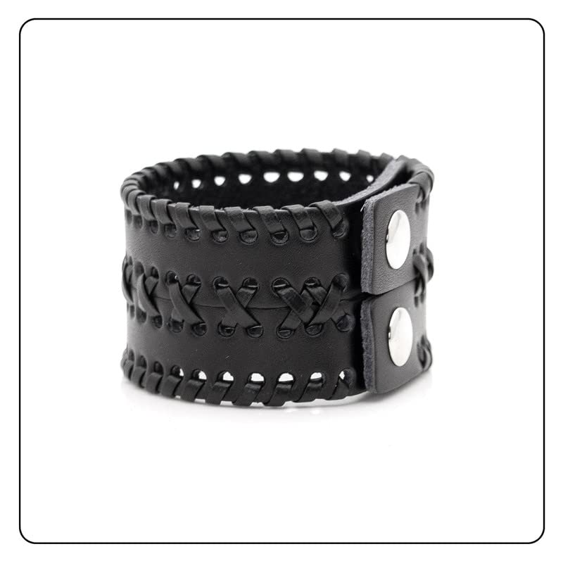 Punk Rock Wide Cuff Wristband Braided Leather Bracelet - color: Black