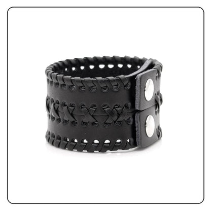 Punk Rock Wide Cuff Wristband Braided Leather Bracelet - color: Black