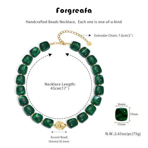 Beaded Necklaces for Women Boho Chunky Necklace Statement Big Resin Bead Choker Fashion Summer Beach Jewelry - color: Dark Green