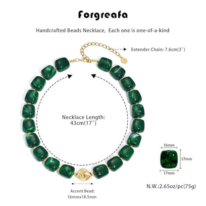 Beaded Necklaces for Women Boho Chunky Necklace Statement Big Resin Bead Choker Fashion Summer Beach Jewelry - color: Dark Green