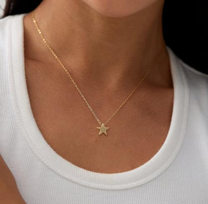 Valloey Rover Gold Necklaces for Women | Dainty 14K Gold/Sterling Silver Plated Cubic Zirconia Star Moon Pendant Necklaces Twist Rope Chain Simple Jewelry for Women - style: Gold-Star