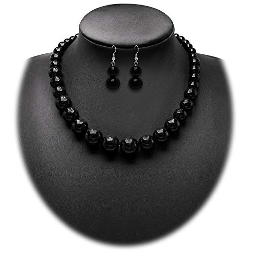 Cryshimmer Pearl Choker Necklace for Women Faux Pearl Beads Strand Necklace Earring Set Costume Jewelry,Gift for Wife Mother - color: Black