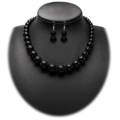 Cryshimmer Pearl Choker Necklace for Women Faux Pearl Beads Strand Necklace Earring Set Costume Jewelry,Gift for Wife Mother - color: Black