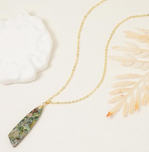 Nature Stone Necklaces for Women Boho Pendant Necklace 18K Gold Chain Necklaces - color: Green Gold
