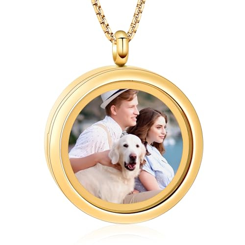 Oinsi Cremation Locket Necklace For Ashes Of Loved One Carry Photo Glass Memorial Urn Jewelry 316L Stainless Steel Keepsake Gifts - color: A-Gold