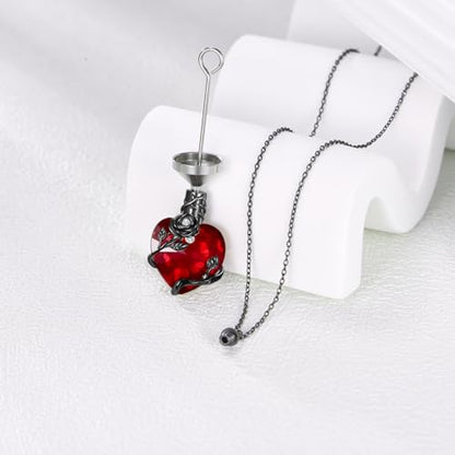 Halloween Necklace 925 Sterling Silver Black Rose Rib Cage Heart Pendant Necklace Halloween Jewelry Gifts for Women Gothic Party - style: Black Rose-Urn