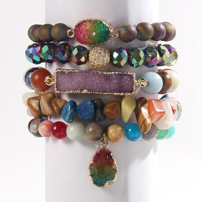 Yomisa 5PCS 6PCS Natural Boho Beaded Bracelets/Bangle for Women Men,Healing Turquoise Jasper Agate Crystal Gemstone Stone Chakra Multilayer Wrap Bohemian Handmade Jewelry Beads Stretch Bracelet Set - color: 5PCS-Colorful