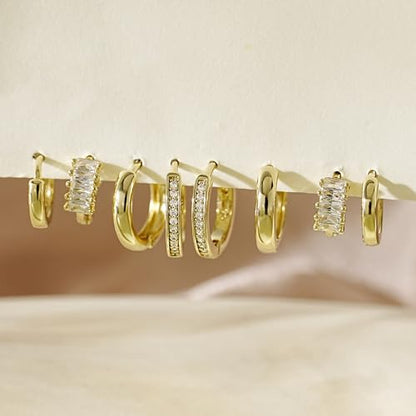 4Pairs Statement Gold Hoop Earrings for Women Trendy,Surgical Steel Gold Plated Hoop Hypoallergenic Earrings Set,Titanium Hoops Earring Stacks,CZ Cartilage Huggie Hoops Earring Gifts for Girlfriend - color: 4 Pairs hoop earrings -A