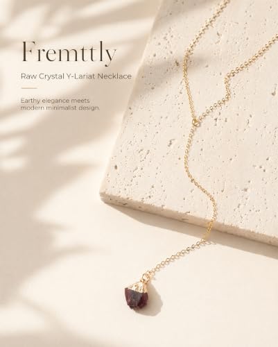 Lariat Necklace for Women Dainty Gold Long Crystal Drop Y-Shaped Necklace | 14k Gold Plated Crystal Drop Necklace Trendy Non Tarnish Simple Gold Jewelry For Wedding, Prom, Daily - color: Garnet