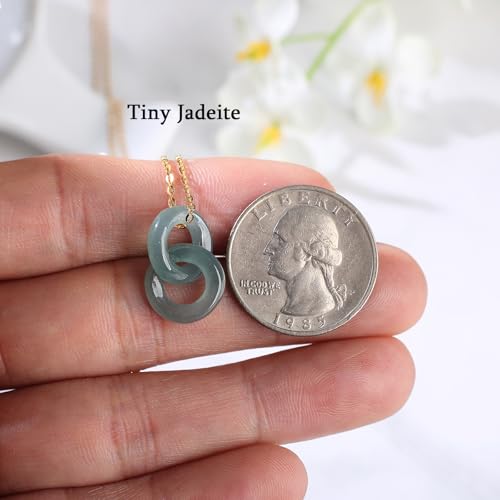 Real Green Jade Pendant Necklace for Women Donut/Heart/Clover/Teardrop/Rose/Lotus Flowers Genuine Jadeite Jewelry with Gold Plated 925 Sterling Silver Chain - style: Double Circles Silver Necklace