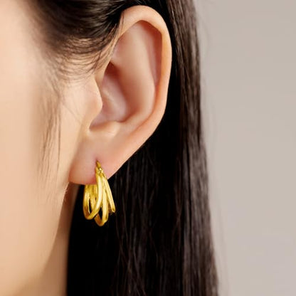 Sterling Silver 18K Gold Plated Women's Earrings Hypoallergenic Hoops, Dainty Trendy Jewelry Gift - color: Golden | Gold Triple Hoop Earrings